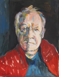 Jean Maurice en rouge et bleu - Acrylique sur papier marouflé sur carton