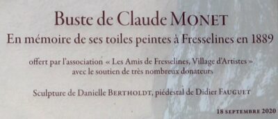 plaque sur la sculpture de Monet Fresselines
