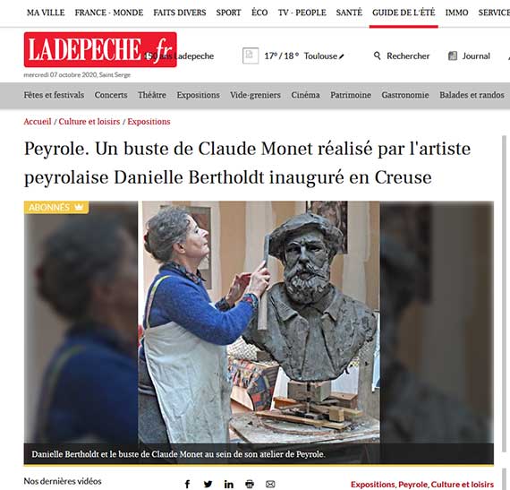 Peyrole. Un buste de Claude Monet réalisé par l'artiste peyrolaise Danielle Bertholdt inauguré en Creuse